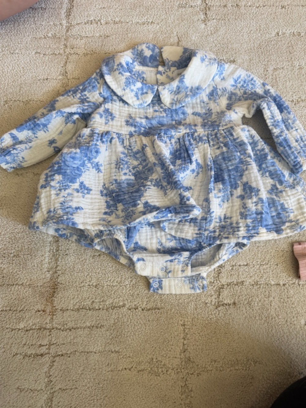 Angel Dear Blue and White Floral Long-Sleeve Baby One-Piece